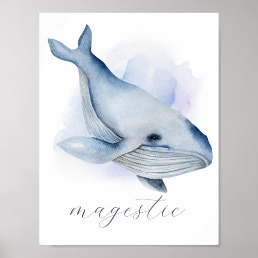 Naam Blauwe Witte Aquarel Baleinwalvis Poster (Voorkant)