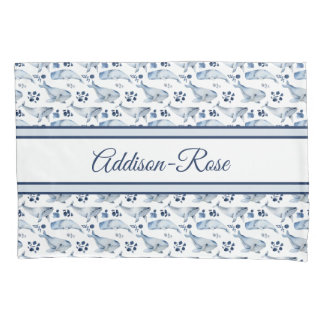 Naam Blauwe witte walvis Ocean Pattern Nursery Kussensloop