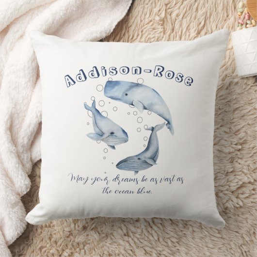 Naam Blauwe witte walvis Ocean Theme Nursery Kussen (Deken)