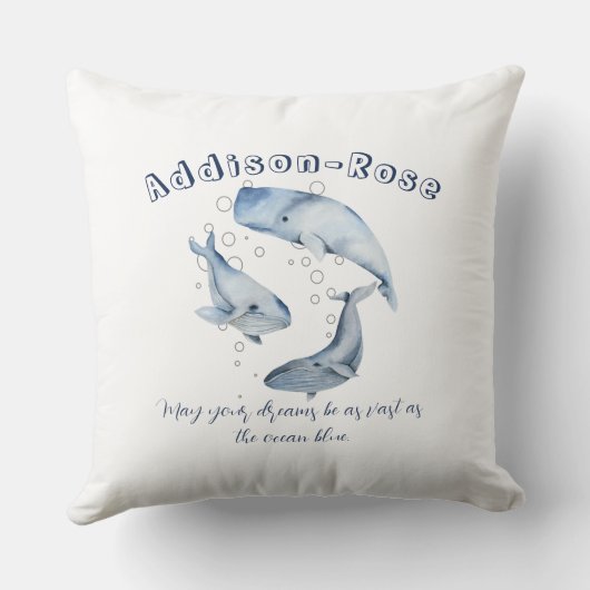 Naam Blauwe witte walvis Ocean Theme Nursery Kussen (Achterkant)