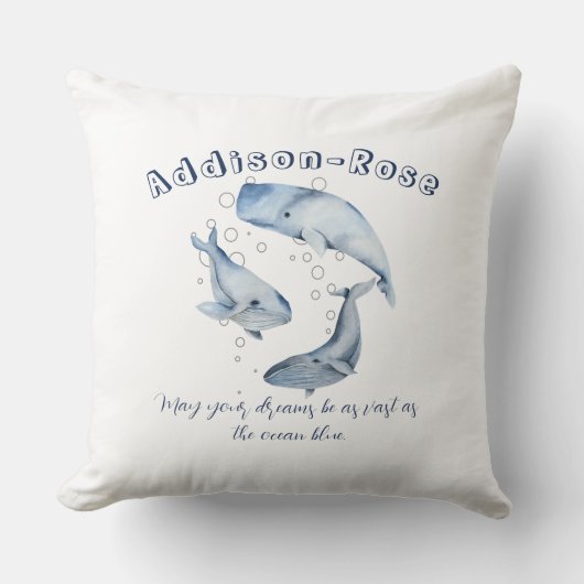 Naam Blauwe witte walvis Ocean Theme Nursery Kussen (Voorkant)