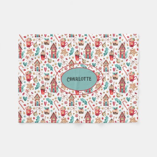 Naam Blauwgroen & Rode Sneeuwman, Snoepjes Fleece  (Voorkant (Horizontaal))