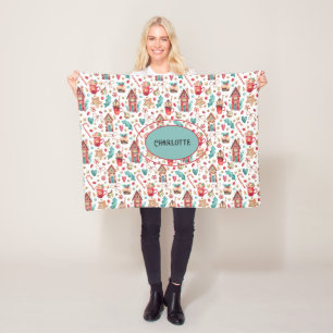 Naam Blauwgroen & Rode Sneeuwman, Snoepjes Fleece  Deken