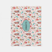 Naam Blauwgroen & Rode Sneeuwman, Snoepjes Fleece  Deken (Voorkant)