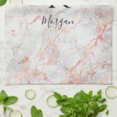 Naam/Blk Monogram, Wit & Roze Goud Marmer, Vs 2 Theedoek (Gevouwen)