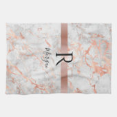 Naam/Blk Monogram, Wit & Roze Goud Marmer, Vs 2 Theedoek (Horizontaal)