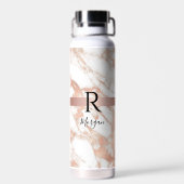 Naam & Blk Monogram, Wit & Roze Goud Marmer Vs 2 Waterfles (Achterkant)