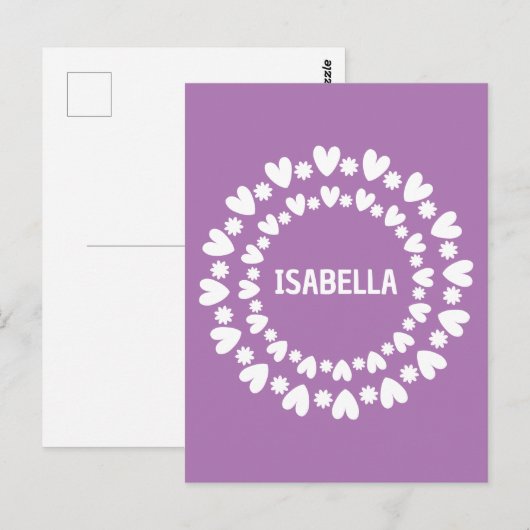 Naam bloemen en harten briefkaart (Voorkant / Achterkant)