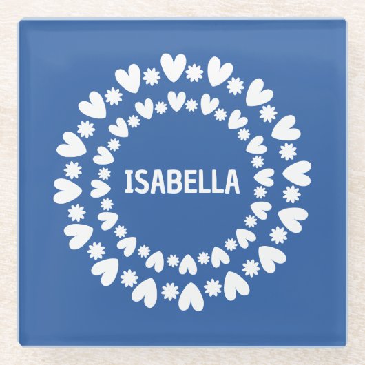 Naam bloemen en harten glazen onderzetter (Voorkant)
