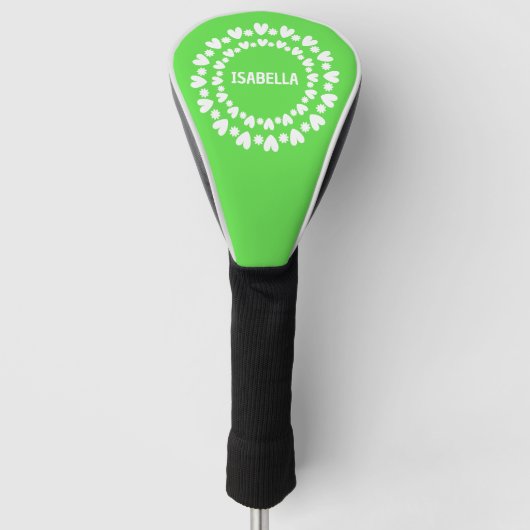 Naam bloemen en harten golfheadcover (Voorkant)