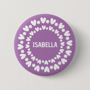 Naam bloemen en harten ronde button 5,7 cm