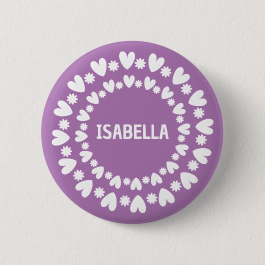 Naam bloemen en harten ronde button 5,7 cm (Voorkant)