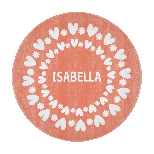 Naam bloemen en harten snijplank (Voorkant)