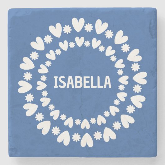Naam bloemen en harten stenen onderzetter (Voorkant)