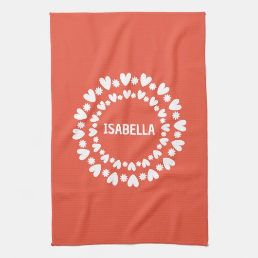 Naam bloemen en harten theedoek (Verticaal)