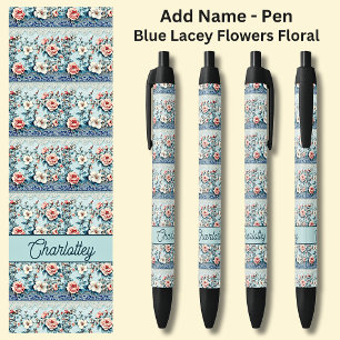 Naam Blue Chinoiserie Lace Floral Zwarte Inkt Pen