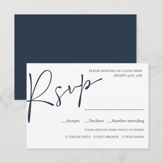 NAAM BlueScript WEDDING RSVP MEAL CHOICE Kaartje (Voorkant / Achterkant)