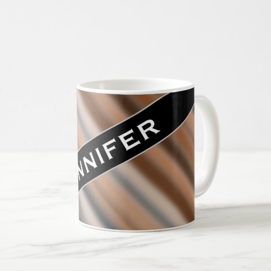 Naam + Blurry Rustic Geïnspireerde Stripes Pattern Koffiemok (Voorkant rechts)