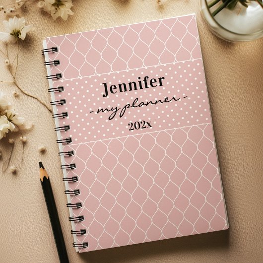 Naam, Blush Roze Tralie & Stippen Spiraal Planner