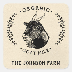 Naam boerderij   Wreath   Geitenkaas   VINTAGE Vierkante Sticker