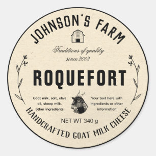 Naam boerderij   Wreath   Geitenmelk   VINTAGE   Ronde Sticker