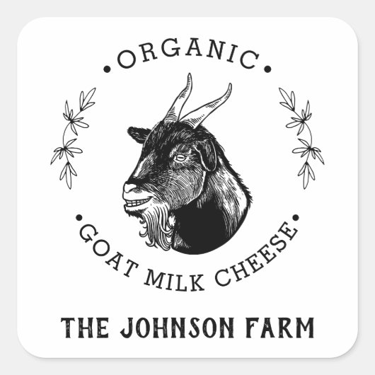 Naam boerderij | Wreath | Geitenmelk | VINTAGE Vierkante Sticker (Voorkant)