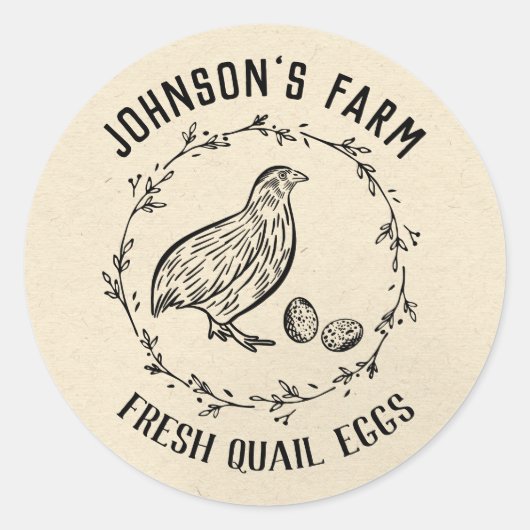 Naam boerderij | Wreath | Kwartaaleieren | Vintage Ronde Sticker (Voorkant)
