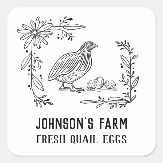 Naam boerderij | Wreath | Kwartaaleieren | Vintage Vierkante Sticker (Voorkant)