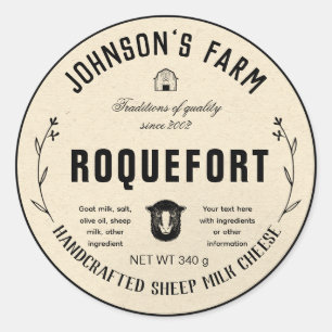 Naam boerderij   Wreath   Schapenmelk   VINTAGE   Ronde Sticker