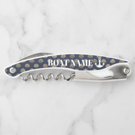 Naam boot Anchor Blue Gold Seashell Nautical Kurkentrekker