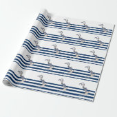 Naam boot,Anchor Dolphin Navy Blue Striped Cadeaupapier (Uitgerold)
