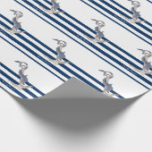 Naam boot,Anchor Dolphin Navy Blue Striped Cadeaupapier (Hoek)