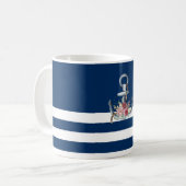 Naam boot,Anchor Flowers Navy Blue Striped Koffiemok (Voorkant links)