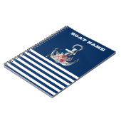 Naam boot,Anchor Flowers Navy Blue Striped Notitieboek (Linkerzijde)