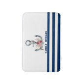 Naam boot,Anchor Flowers Navy Blue Stripes Badmat (Voorkant Verticaal)