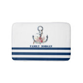 Naam boot,Anchor Flowers Navy Blue Stripes Badmat (Voorkant)
