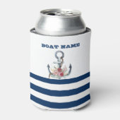 Naam boot,Anchor Flowers Navy Blue Stripes Blikjeskoeler (Blikje Voorkant)