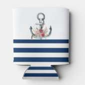 Naam boot,Anchor Flowers Navy Blue Stripes Blikjeskoeler (Achterkant)