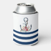 Naam boot,Anchor Flowers Navy Blue Stripes Blikjeskoeler (Blikje Achterkant)