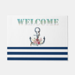 Naam boot,Anchor Flowers Navy Blue Stripes Deurmat