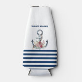 Naam boot,Anchor Flowers Navy Blue Stripes Flesjeskoeler (Voorkant)