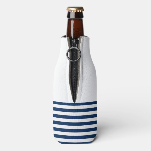 Naam boot,Anchor Flowers Navy Blue Stripes Flesjeskoeler (Fles Achterkant)