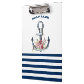 Naam boot,Anchor Flowers Navy Blue Stripes Klembord (Links)