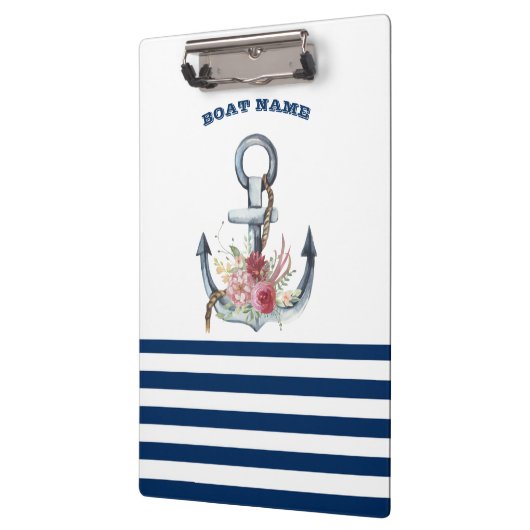 Naam boot,Anchor Flowers Navy Blue Stripes Klembord (Links)