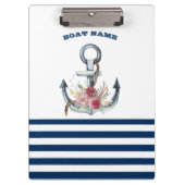 Naam boot,Anchor Flowers Navy Blue Stripes Klembord (Voorkant)