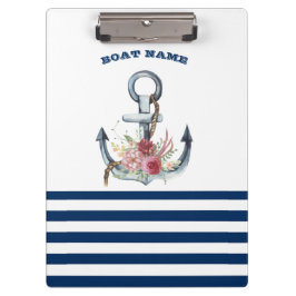 Naam boot,Anchor Flowers Navy Blue Stripes Klembord