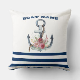 Naam boot,Anchor Flowers Navy Blue Stripes Kussen