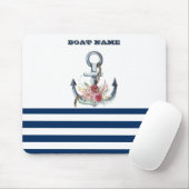 Naam boot,Anchor Flowers Navy Blue Stripes Muismat (Met muis)