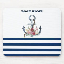 Naam boot,Anchor Flowers Navy Blue Stripes Muismat