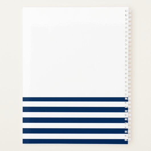 Naam boot,Anchor Flowers Navy Blue Stripes Planner (Achterkant)
